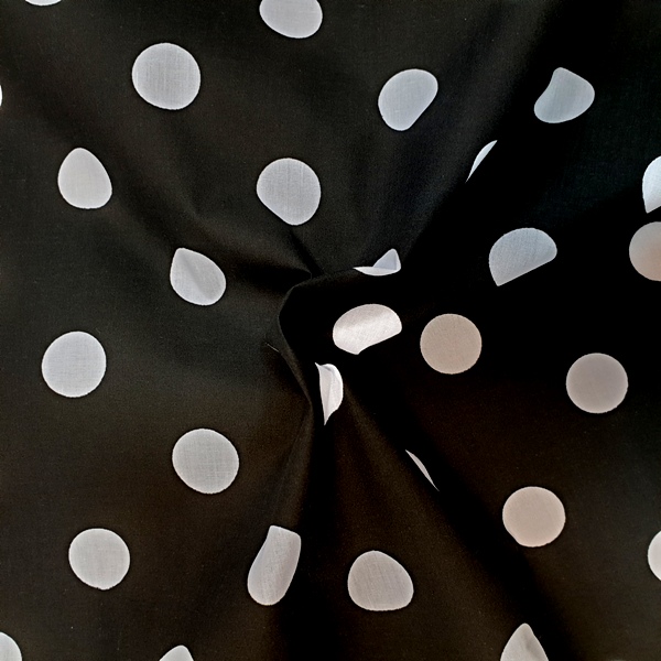 Polycotton Polkadots WHITE on BLACK